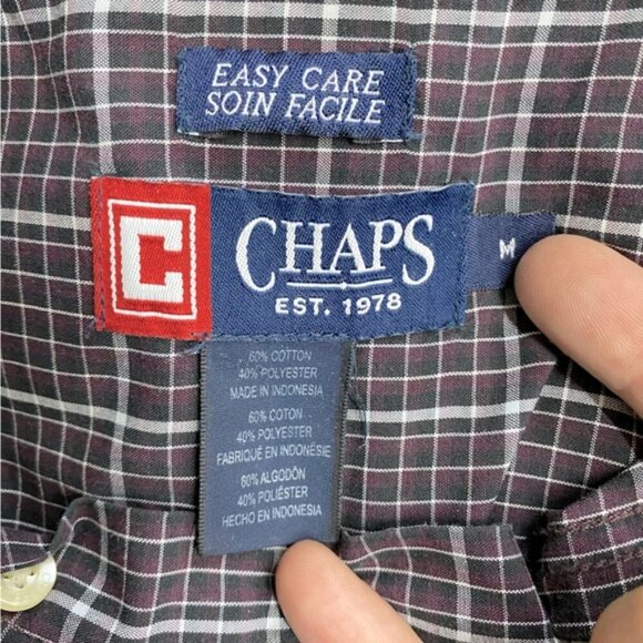 Chaps Purple Black White Plaid Long Sleeve Casual Button Up Shirt M - Picture 3 of 11